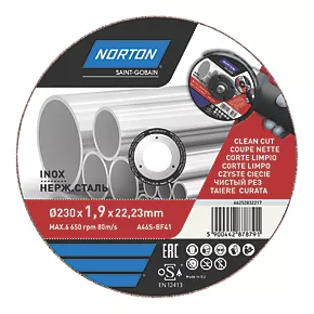 Norton Stainless Steel Metal Cutting Disc 9" (230mm) x 1.9 x 22.2mm 3 Norton Stainless Steel Metal Cutting Disc 9" (230mm) x 1.9 x 22.2mm