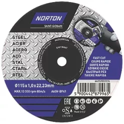 Norton Metal Cutting Disc 4 1/2" (115mm) x 1 x 22.23mm 5 Pack