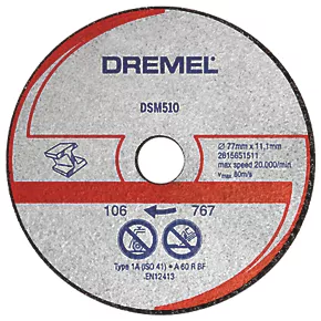 Dremel DSM510 Metal/Plastic Compact Saw Cutting Wheel 3" (77mm) x 2 x 11.1mm 3 Pack 3 Dremel DSM510 Metal/Plastic Compact Saw Cutting Wheel 3" (77mm) x 2 x 11.1mm 3 Pack