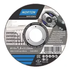 Norton Multi-Material Cutting Disc 4 1/2" (115mm) x 1.6 x 22.23mm 5 Pack